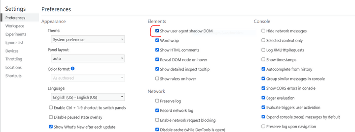 Chome User Agent Shadow Dom
